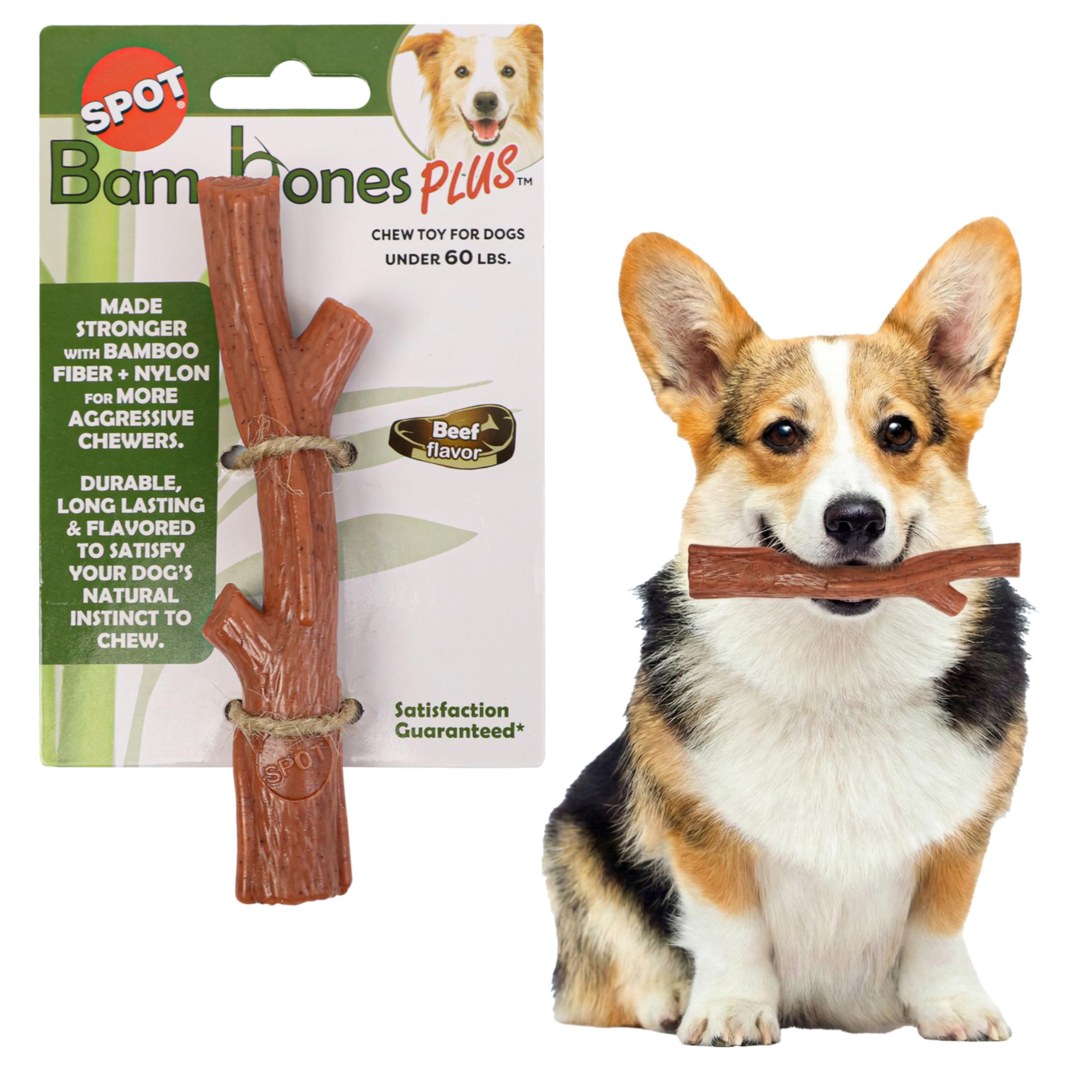 SPOT Bam-bones PLUS Branch - Bamboo Fiber & Nylon, Durable Chew for Aggressive Dogs - Great Toy for Adult Dogs and Puppies that Teething under 60 lbs, Non-Bursting,