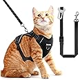 Cat Harness, Cat Harness and Leash for Walking, Adjusted in Four Directions and Breathable Cat Harness for Anti Escape That can be Fitted and Positioned, Reflective Strips Harness, Black, S