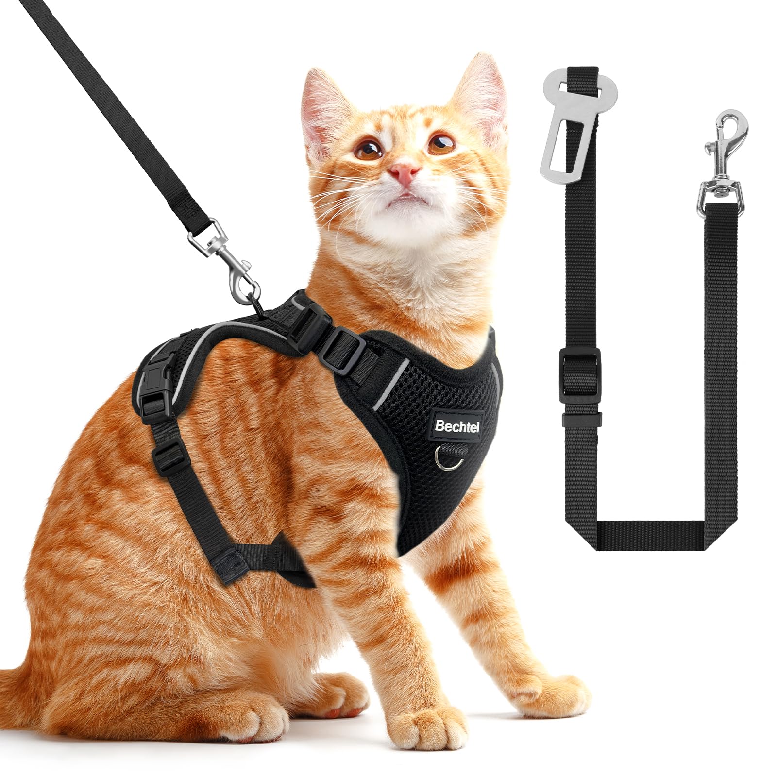Photo 1 of BECHTEL Cat Harness and Leash for Walking - Adjustable in Four Directions, Breathable, Anti-Escape, Fitted and Positioned With Reflective Strips - Black, S