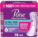Poise Ultra Thin Incontinence Pads for Women, 6 Drop, Long, 78 ct