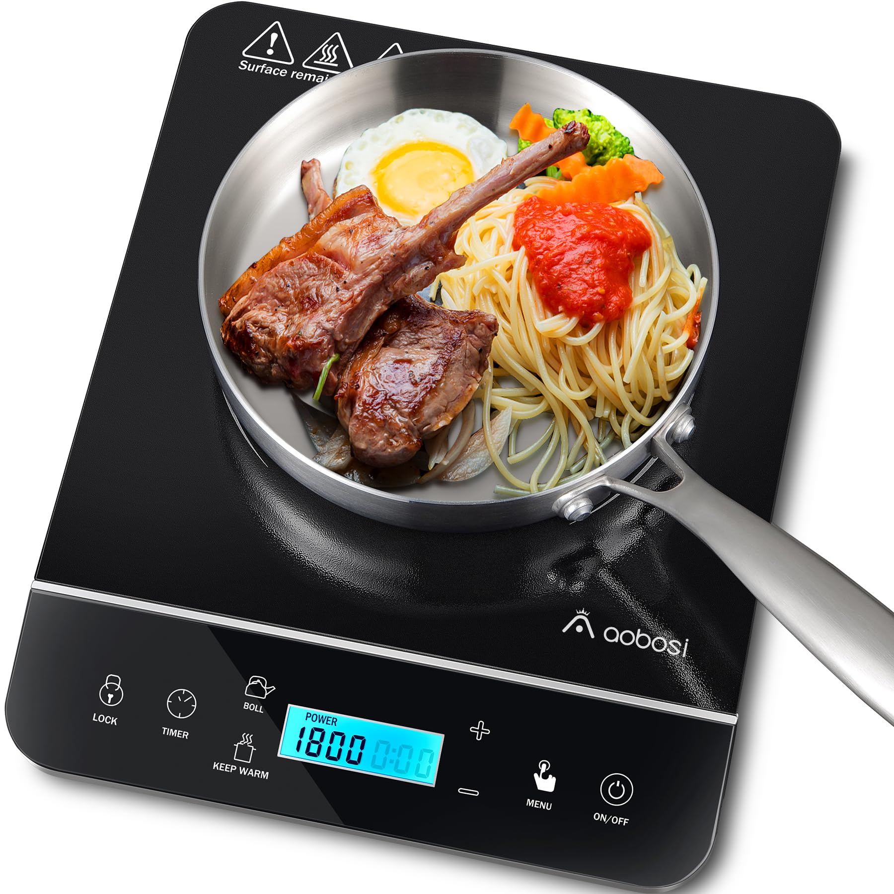 Photo 1 of AAOBOSI Portable Induction Cooktop,1800W Induction Cooker with LCD Sensor Touch, Cooktop Burner Child Safety Lock & 10H Timer, 9 Power 10 Temperature Setting for Cooking