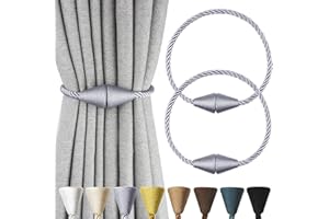 Nieffeiy 2 Pack Magnetic Curtain Tiebacks Rope Modern Handmade Curtain Tie Backs Decorative Drapes Weave Holdbacks for Window Décor, Grey