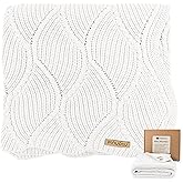 Pinuotu Thick Cotton Knit Baby Blanket 40x31 Inches – Soft Breathable Newborn Blanket for Boys & Girls, Wavy Pattern Receiving Blanket for Crib, Stroller, or Nursery, Gift Box for Baby Shower (White)
