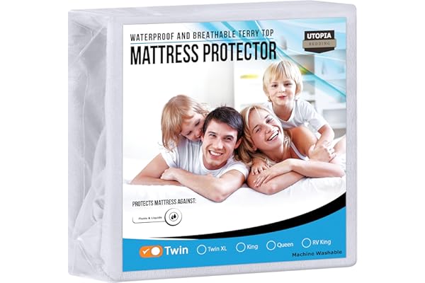 Utopia Bedding Waterproof Mattress Protector Twin Size, Premium Terry Mattress Cover 200 GSM, Breathable, Fitted Style with Stretchable Pockets (White)