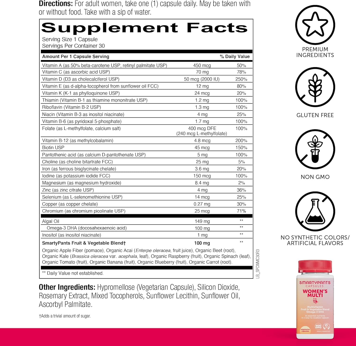SmartyPants Multivitamin for Women; Omega-3 DHA; Zinc for Immunity; Biotin, Iron, Folate; Vitamins D3, C, B6; Vitamin B12 for Energy; Vegetarian (30 Day Supply): Health & Personal Care