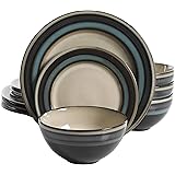 Gibson Elite 116870.12R Everston 12 Piece Reactive Glaze Dinnerware Set, Teal and Cream