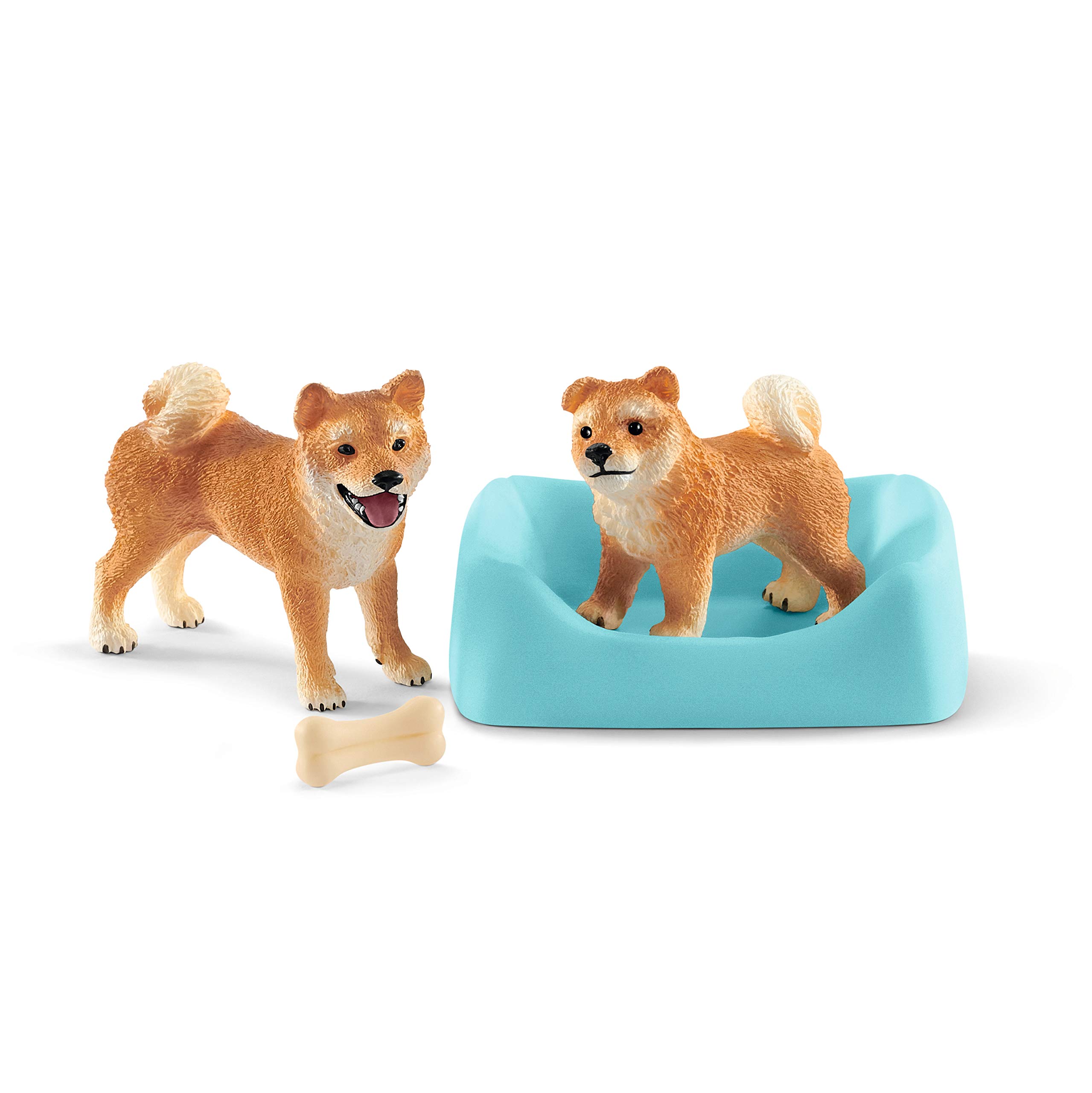 SCHLEICH 42479 Shiba Inu Mutter und Welpe, ab 3 Jahren, FARM WORLD - Spielset, 4 Teile