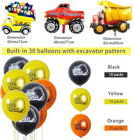62pcs Diy Dump Truck Party Decorations Kits For Kids Birthday