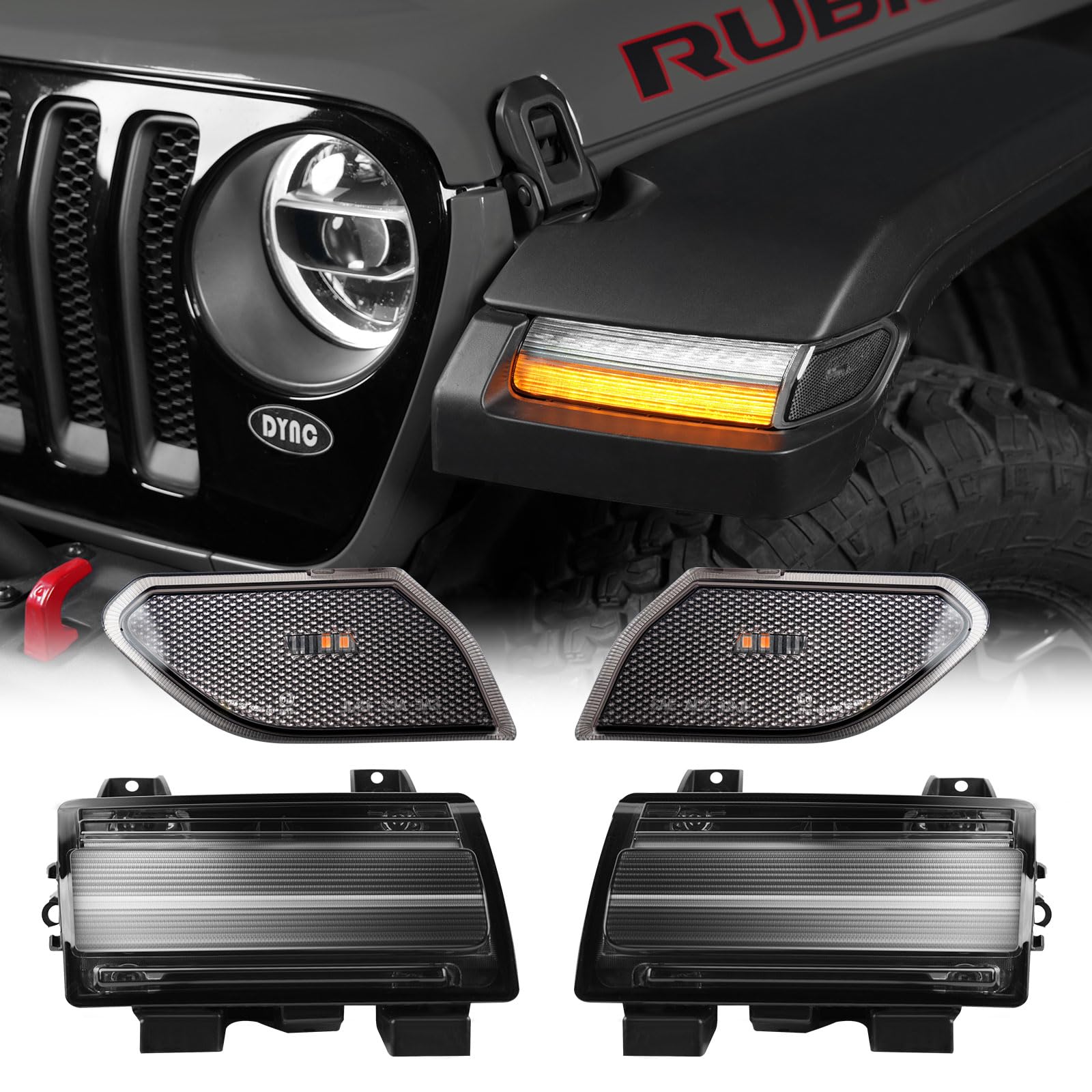 Photo 1 of LitMiRaCle Sequential Flashing Turn Signal Lamp & Side Marker Light Set for Jeep Wrangler JL 2018-2023 & 20+ Gladiator JT OE Dula Halogen Bulbs with DRL, Smoke Lens?Not Fit JL Sport, JLU & Willys?