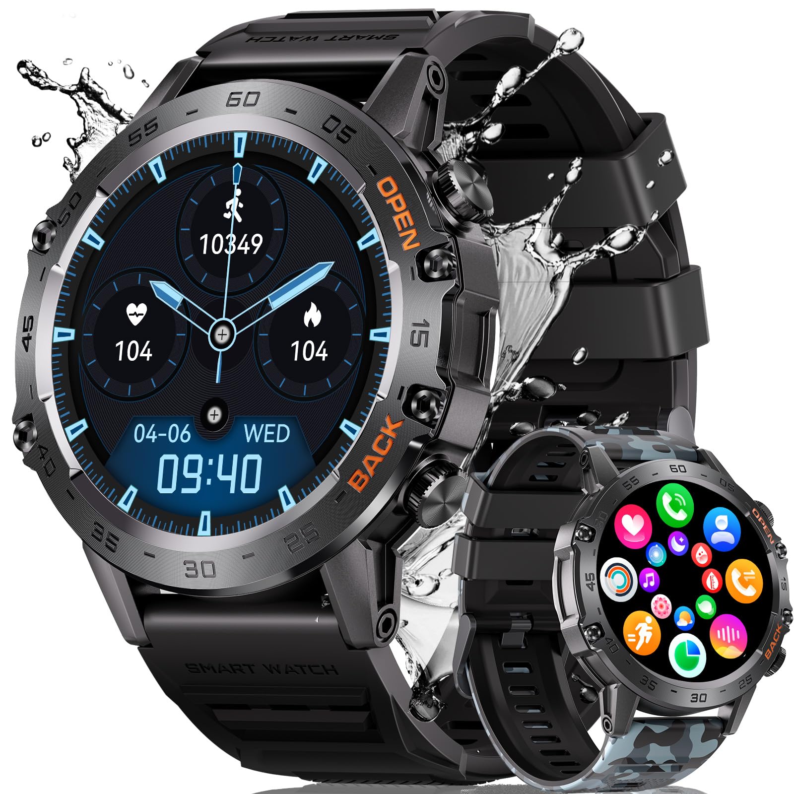 MEGALITH Smart Watch Men Fitness: 106+ Sports Sleep Monitor Smartwatch - Tracker Blood Pressure Oxygen Waterproof
