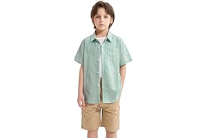 LOLANTA Boys Linen Shirt Short Sleeve Button Down Shirts Guayabera Textured Summer Outfits Beach Tops with One Pocket
