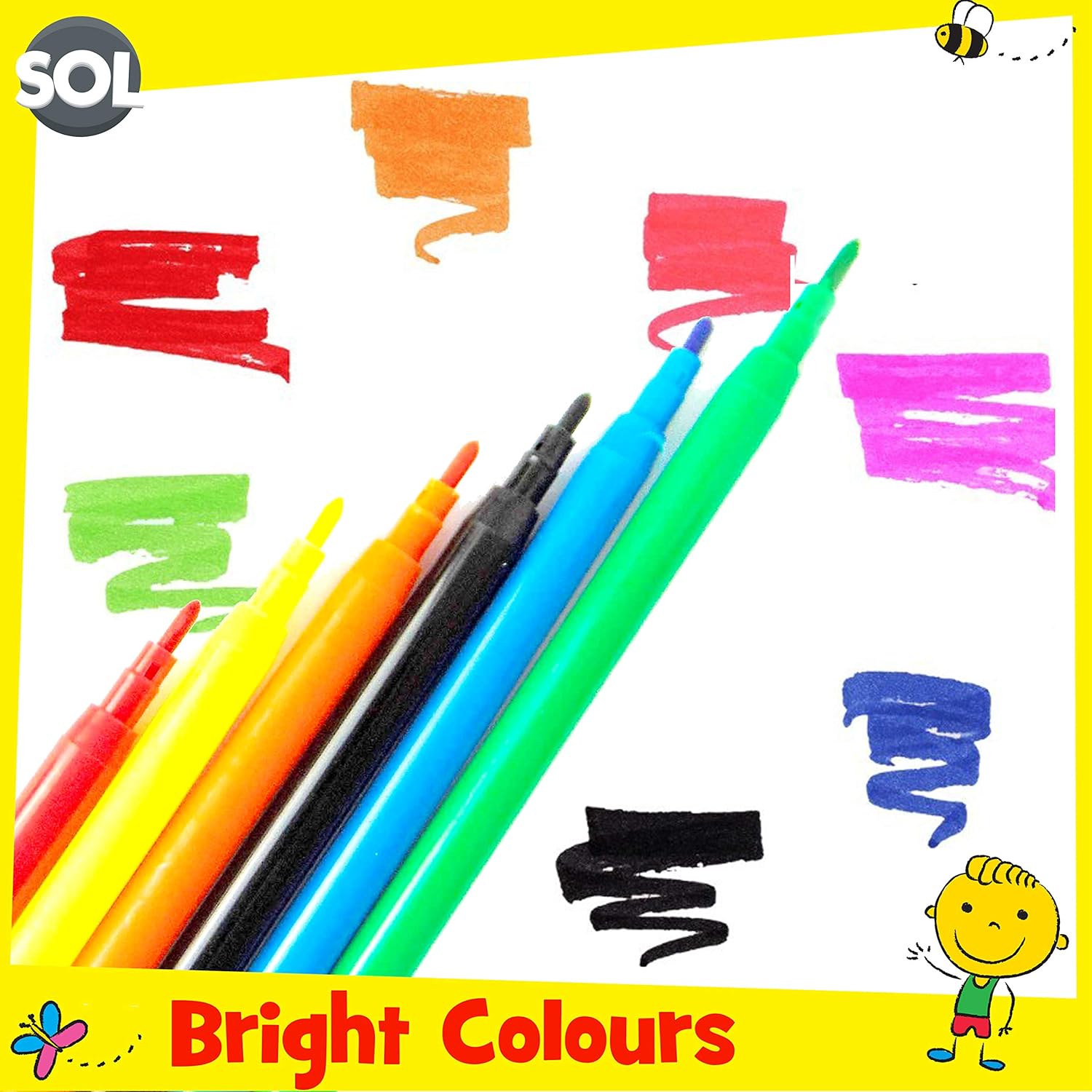 SOL 50 Felt Tip Colour Pens, Bright Colour Felt Pens for Smooth & Precise Writing & Colouring - Image 4