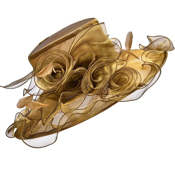 Womens Dressy Hats Wide Brim Church Wedding Wedding Occasion Floral A045 ( Gold) at Amazon Women's Clothing store