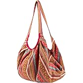 Tribe Azure Jacquard Cotton Shoulder Banana Style Fashion Travel Canvas Tote Bag Hobo Style Casual Market Purse Handbag (Pink)