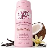 HAPPY CURVES Talc-Free Anti-Chafe Deodorant Body Dusting Powder for Women | Odor Control, &amp; Anti-Chafing for Inner Thighs &amp; Private Areas - Whole Body Deodorant Powder - 6oz - Tahitian Vanilla