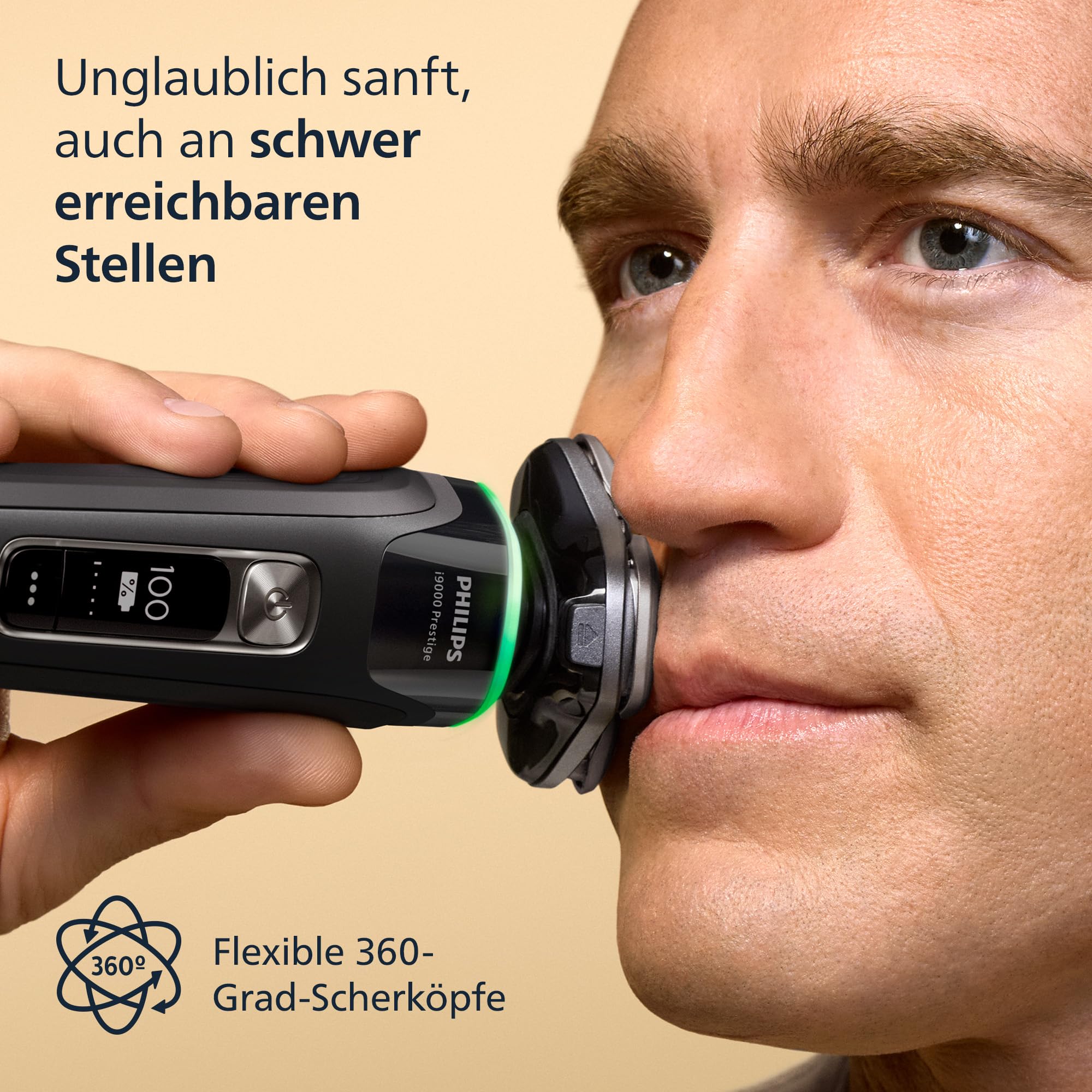 Philips Rasierer i9000 Prestige, elektrischer Nass- und Trockenrasierer für Herren mit integriertem Trimmer, schwarz, Drucksensor, Reinigungsstation, Ladestation und Reiseetui (Modell XP9207/30) 4