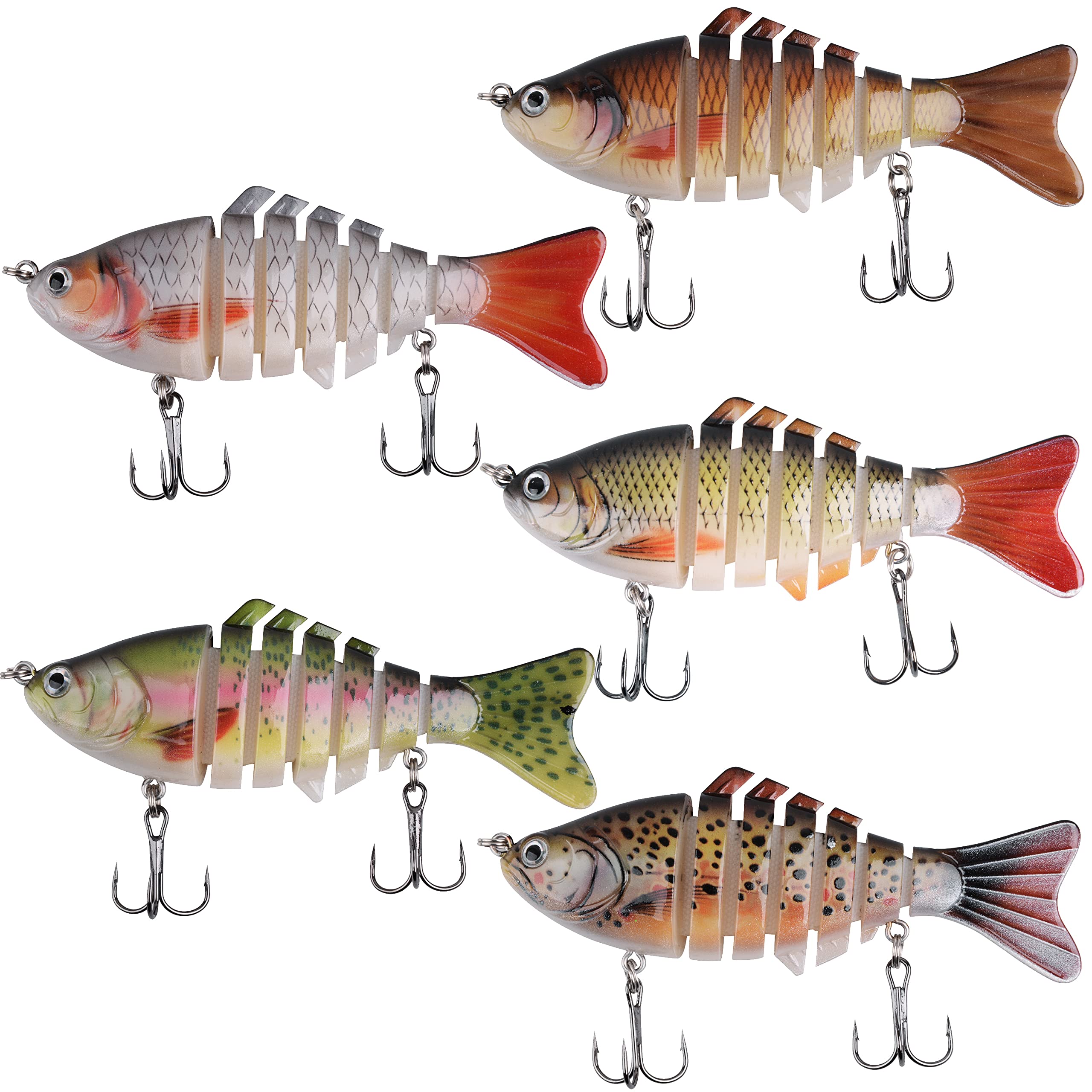 Multi Jointed Swimbaits Segmented Fishing Bait Sinking Lures Kit with Fishing Hooks Fishing Gift for Bass, Trout, Walleye, Pike, Salmon, Crappie