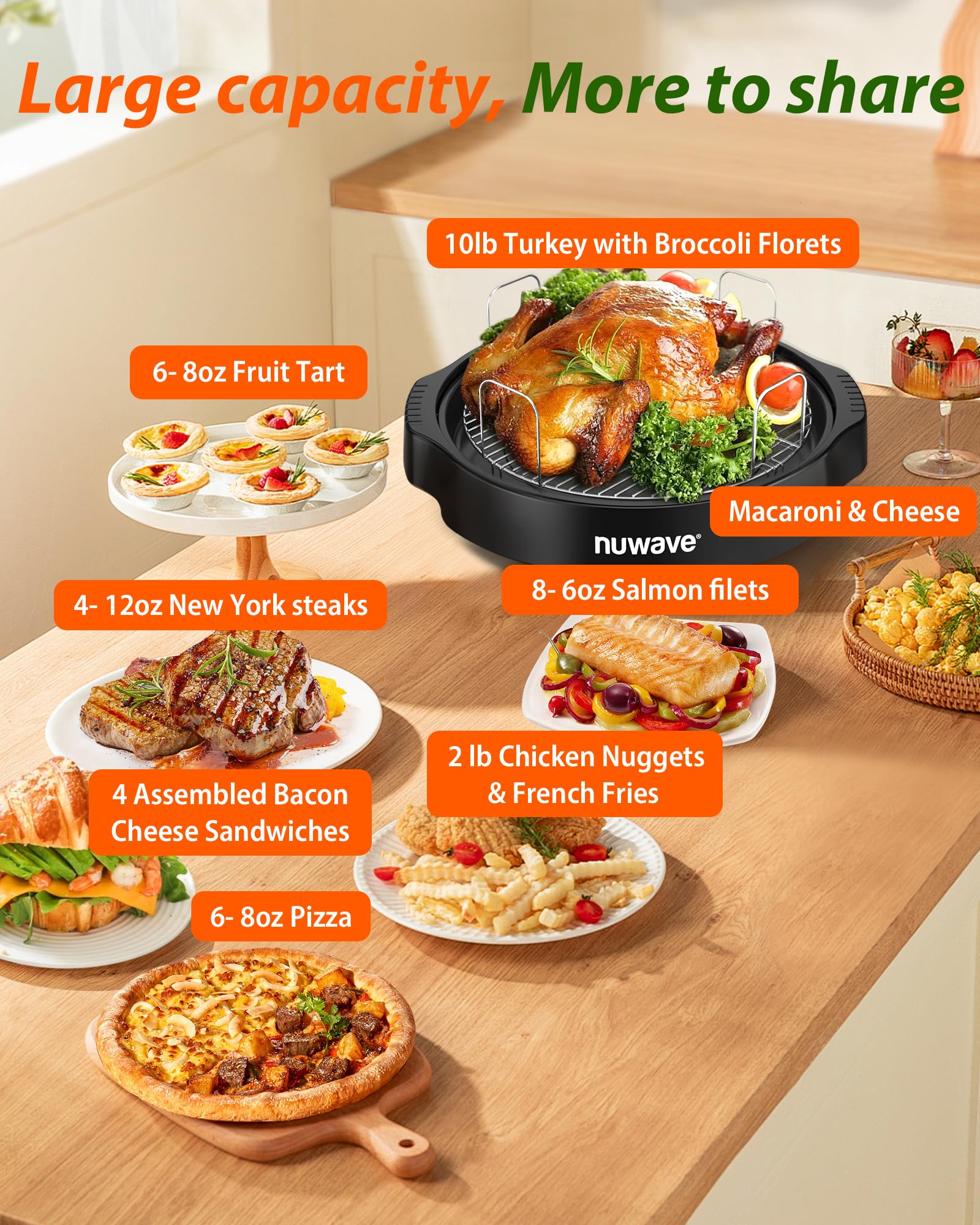 Freidora de aire Nuwave Oven Pro Plus, encimera de infrarrojos, convección avanzada 2025, sin descongelar ni precalentar, cocinar fresco o congelado, domo eléctrico duradero, 100 preajustes y 50 memorias, sin PFAS, negro