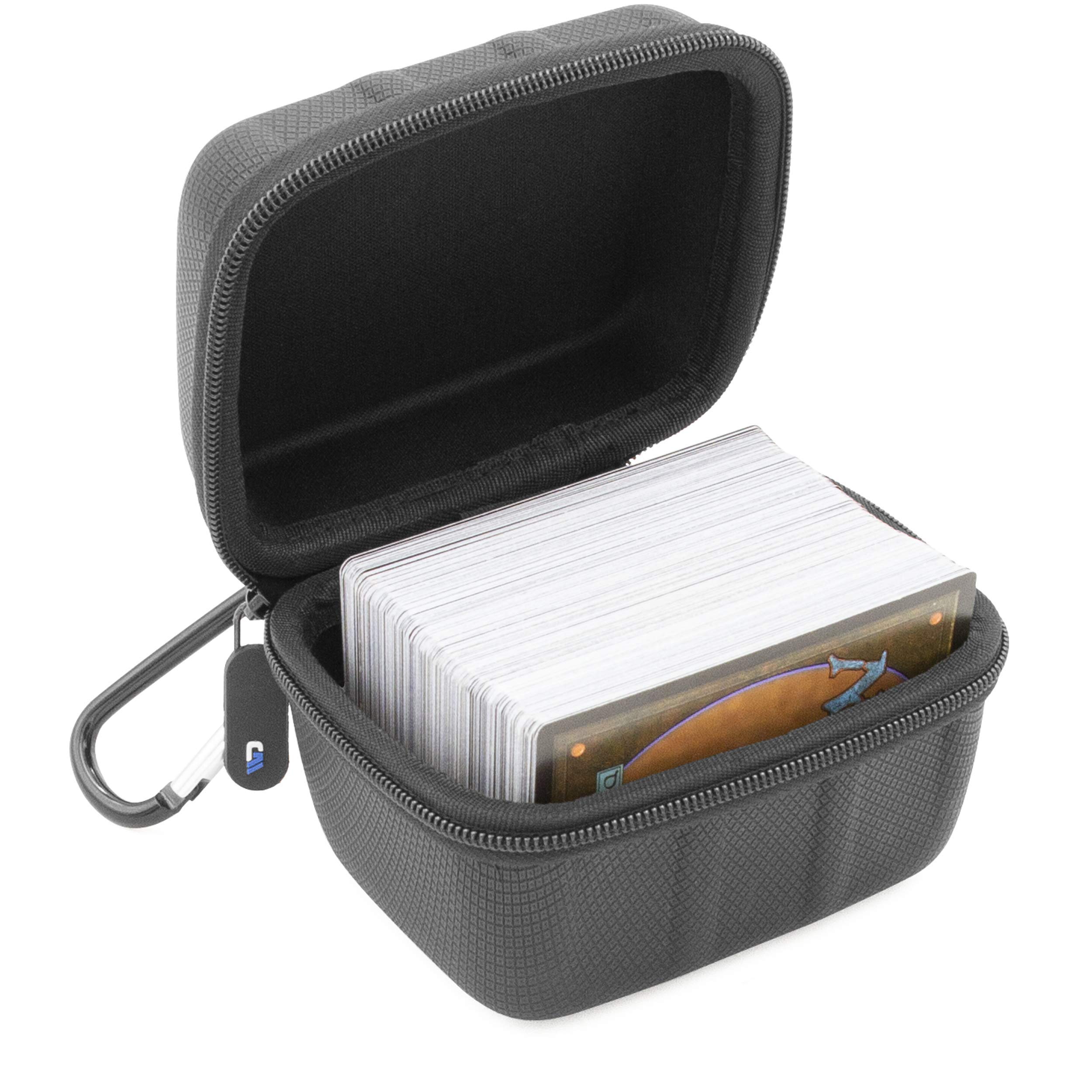 CASEMATIX Card Case Box for Up to 200 Cards - Hard Shell Playing Card Deck Box with Non-Scratch Fabrics and Metal Carabiner Compatible with Magic The Gathering and Other TCGs, Case Only