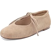 BEAUPAS Women's Suede Ballet Flats Mary Jane Lace Up Casual Flat Shoes