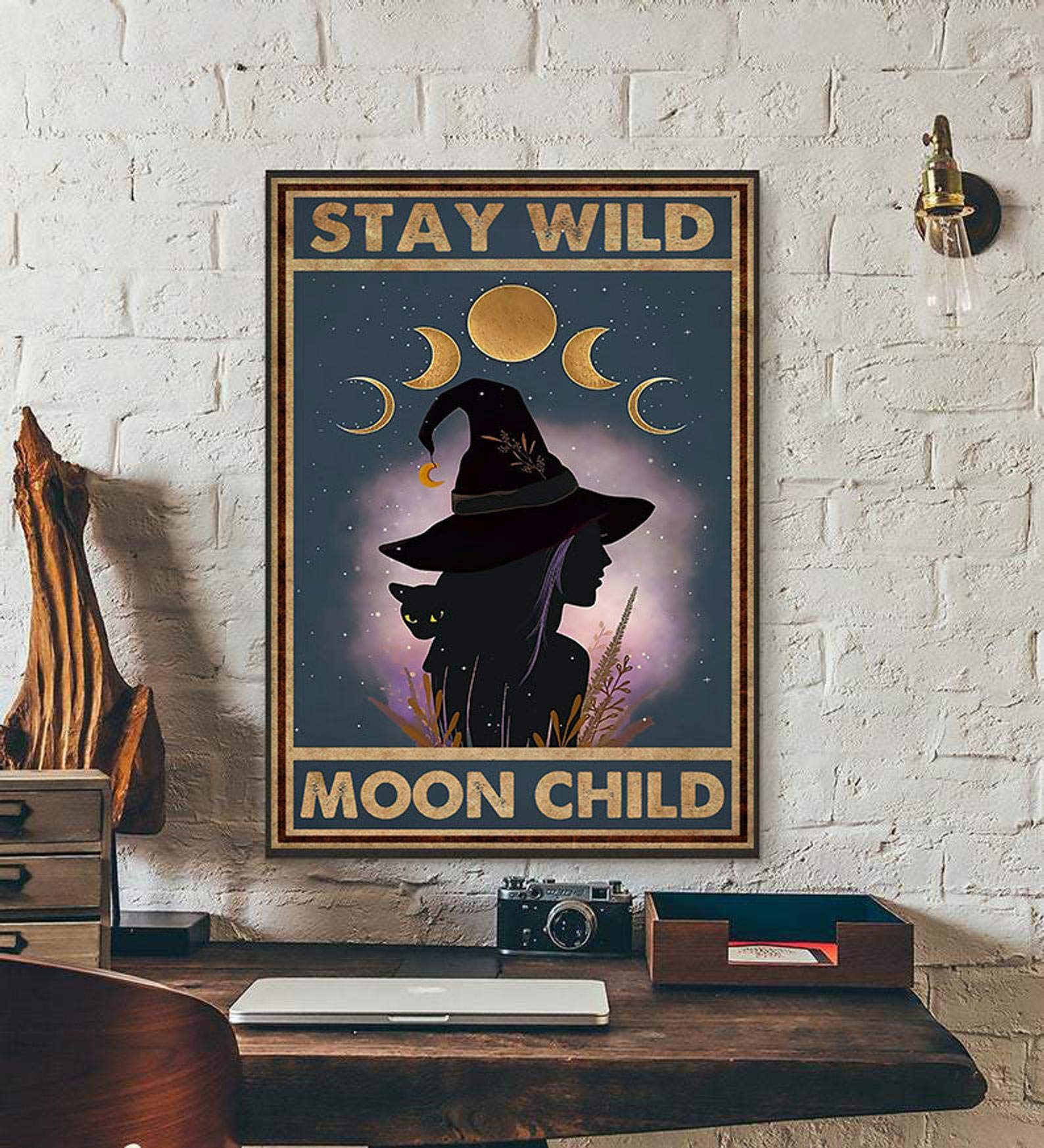 Eeypy Stay Wild Moon Child Poster Halloween Wall Decor Halloween Sign Witch Art Vintage Poster Witch Poster Salem Cat Poster Metal Tin Signs Plaque Art Wall Decor Gift 8x12 Inch