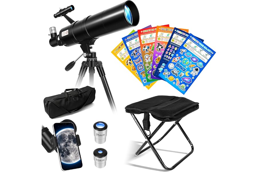 Feicosky Telescope for Adults & Kids High Powered 90mm Aperture 600mm | Refractor telescope kit for beginners, moon, stargazing, phone adapter, carry bag, folding stool and holiday stickers.