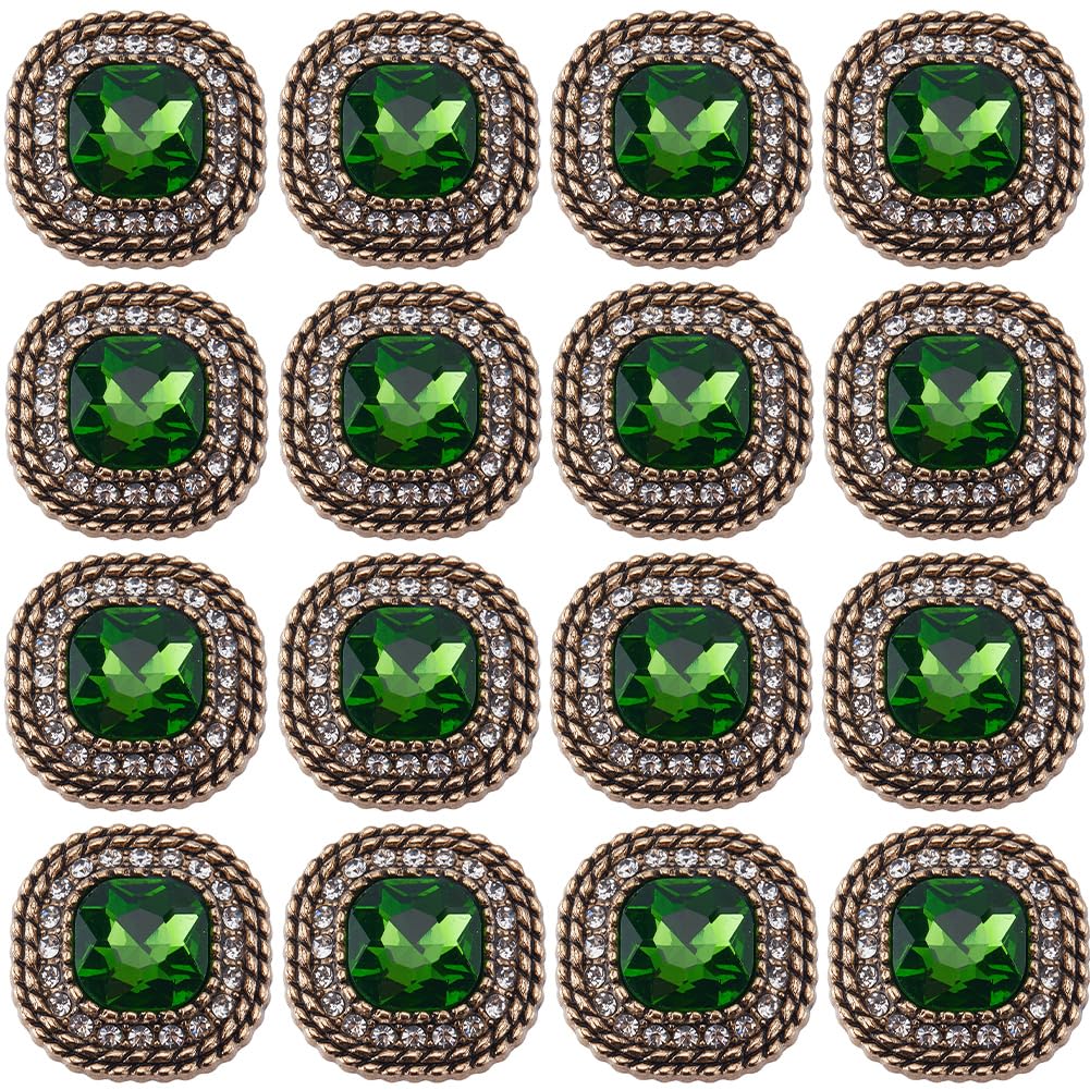 Photo 1 of GORGECRAFT 16Pcs Rhinestone Shank Buttons 24mm Emerald Buttons Light Gold Square Cut Rhinestones Vintage Copper Hollow Metal Shank Sewing Coat Buttons for Uniforms Suits Blazer Coat Jacket