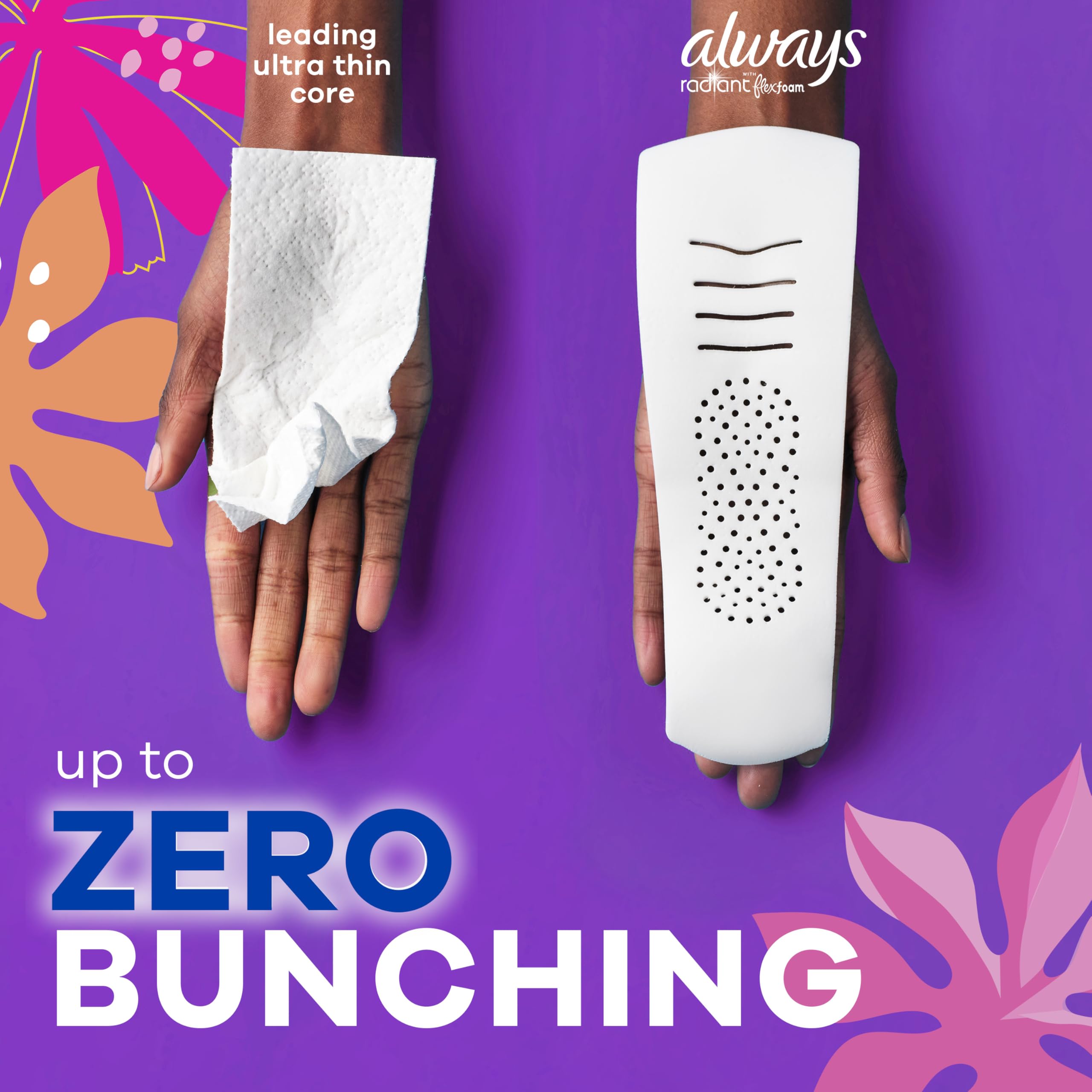 Always Radiant Feminine Pads for Women, Flexfoam Pads with Wings, Size 1, Regular Absorbency, Lightly Scented, 90 Count (3 Packs of 30)