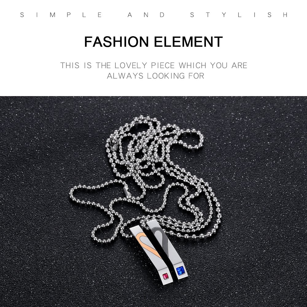 GAGAFEEL Couple Necklaces K & Q Crown Stainless Steel His Hers Puzzle Bar Pendant Anniversary Promise Gift (Style 2)