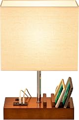 Briever Walnut USB Bedside Table Lamp with 3 USB Ports and Dock