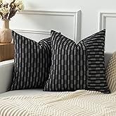 Kevin Textile Ink Black and Beige Patchwork Farmhouse Pillow Covers 20x20 Inch, Pack of 2 Striped Linen Decorative Modern Accent Pillow Cases for Sofa Couch Bedroom