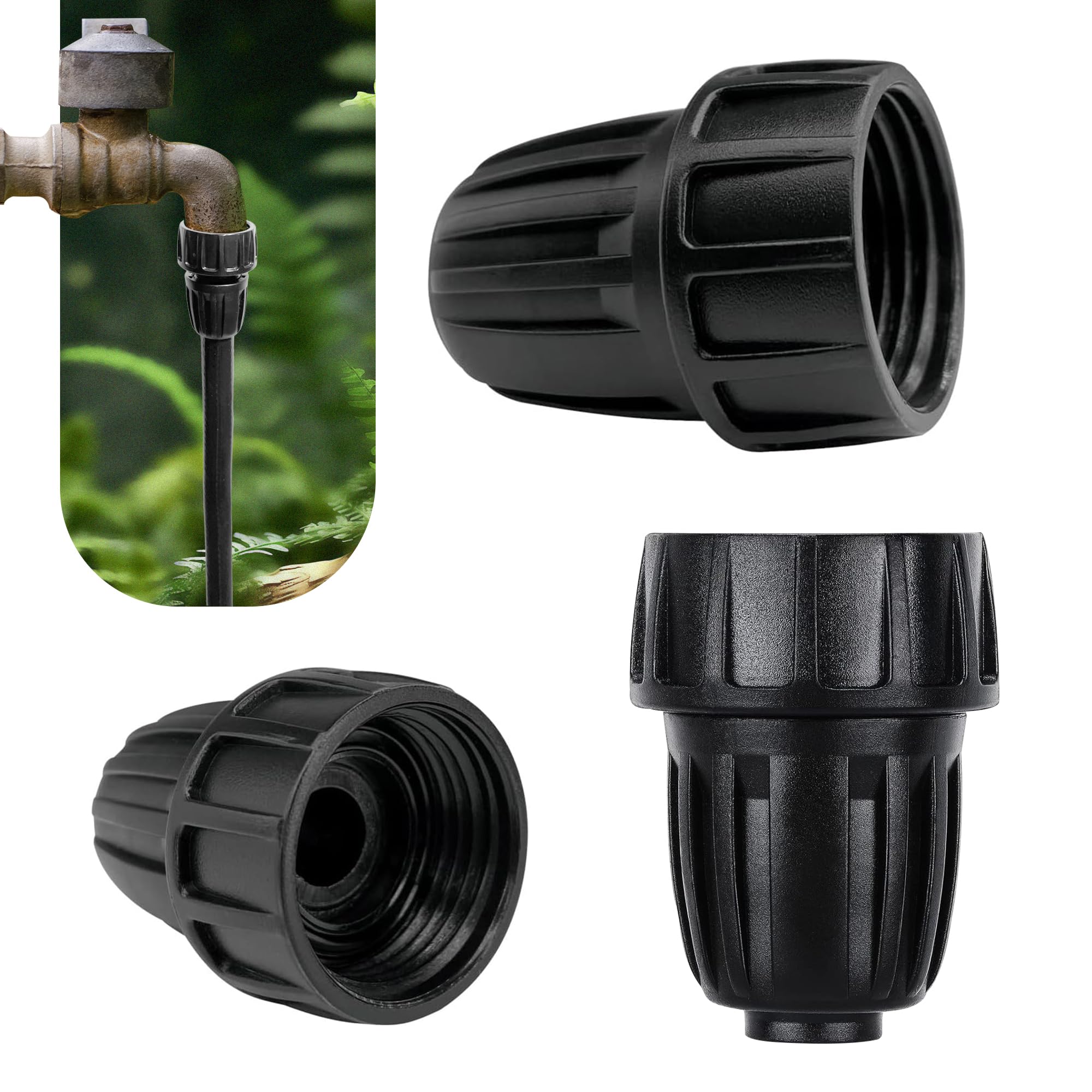 Photo 1 of 3 Pack 1/2 Inch Drip Irrigation Tubing to Faucet/Garden Hose Adapter, 3/4" to 1/2" Irrigation Hose Adapter, 3/4" Female Faucet Connector Fitting for Irrigation Tubing (1/2'' ID x 0.60''-0.64'' OD)