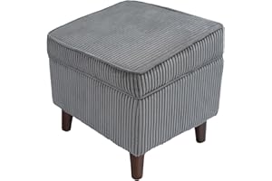 FAGAGA Storage Ottoman with Adjustable Lid, Soft Step Stool, Footrest and Seat, Ottoman Foot Rest for Living Room, Bedroom, Dorm, Light Gray