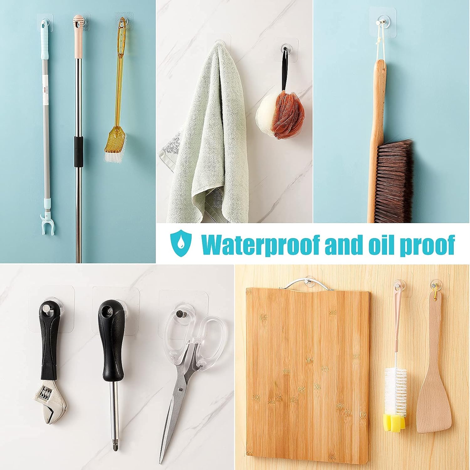 GINMINO Wall Hooks 13.5lbs(Max) Transparent Reusable Adhesive Hooks，Waterproof and Oilproof, Bathroom Kitchen Wall Hooks Heavy Duty 10 Pack: Home Improvement
