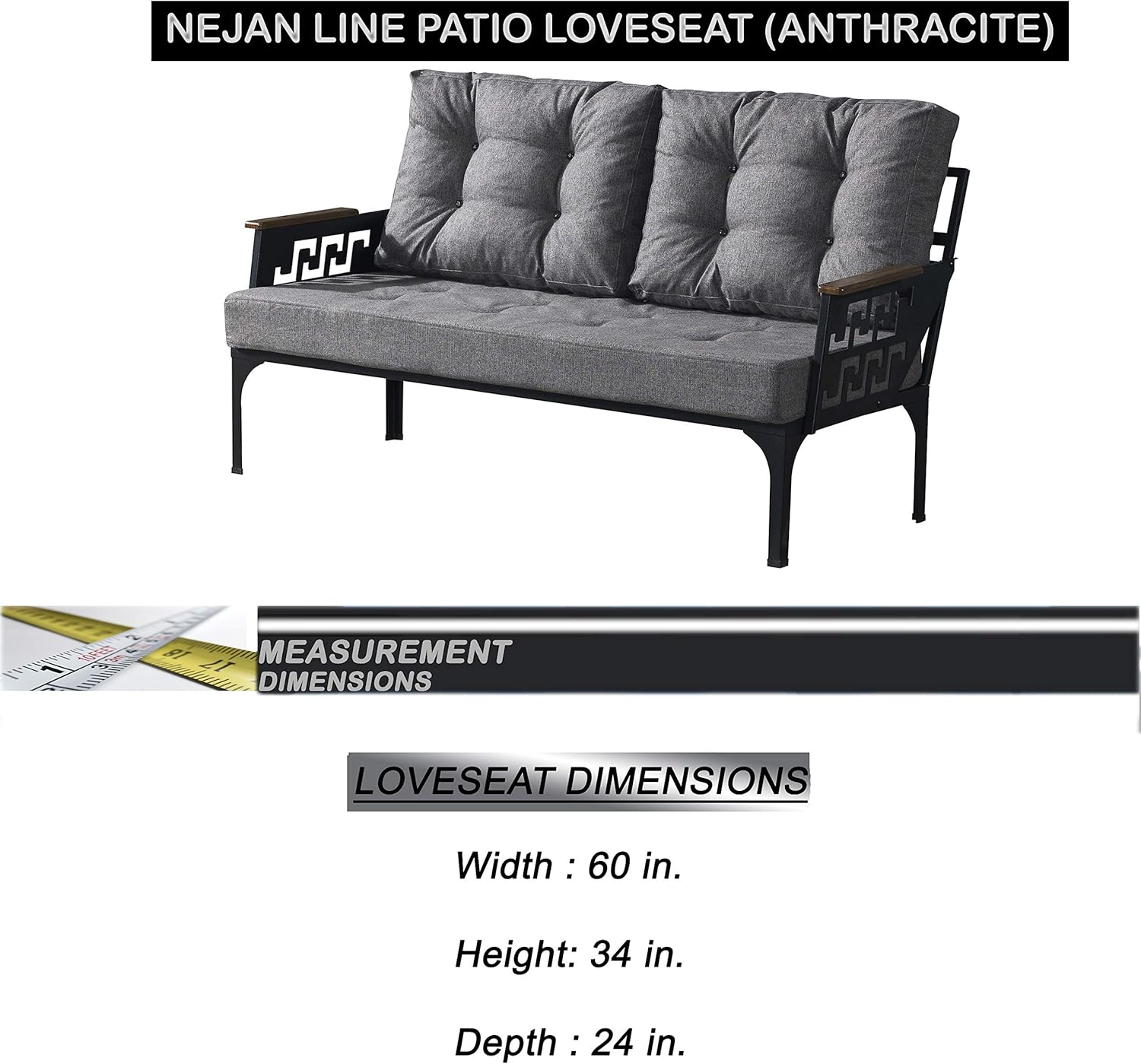 Line Patio Love Seat Outdoor Indoor Use Garden Balcony Poolside Lawn Backyard Metal Furniture Sectional Corner Sofa Modern Bistro Bench Seat (Anthracite) : Garden & Outdoor