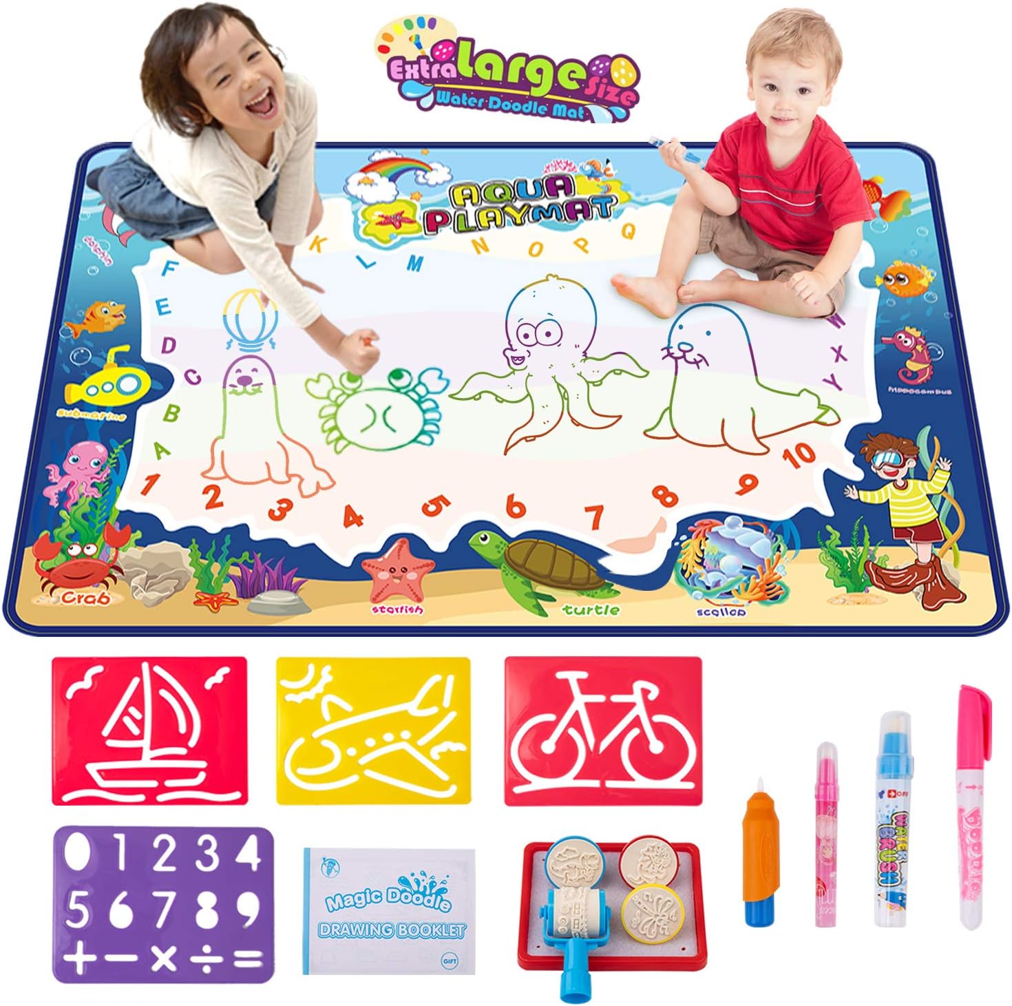 VENSEEN Aqua Magic Doodle Mat, Large Drawing Mat for Kids, Color Doodle Writing Mat Bring Magic Pens, Educational Toys for Age 3 4 5 6 7 8 9 10 11 12 Year Old Girls Boys Toddler Gift