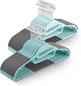 KEPLIN 50-Pack Non-Slip Hangers Slimline 360° Swivel Teal 41x22cm