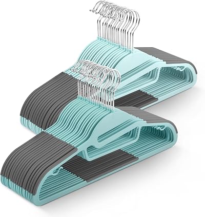 KEPLIN 50-Pack Non-Slip Hangers Slimline 360° Swivel Teal 41x22cm