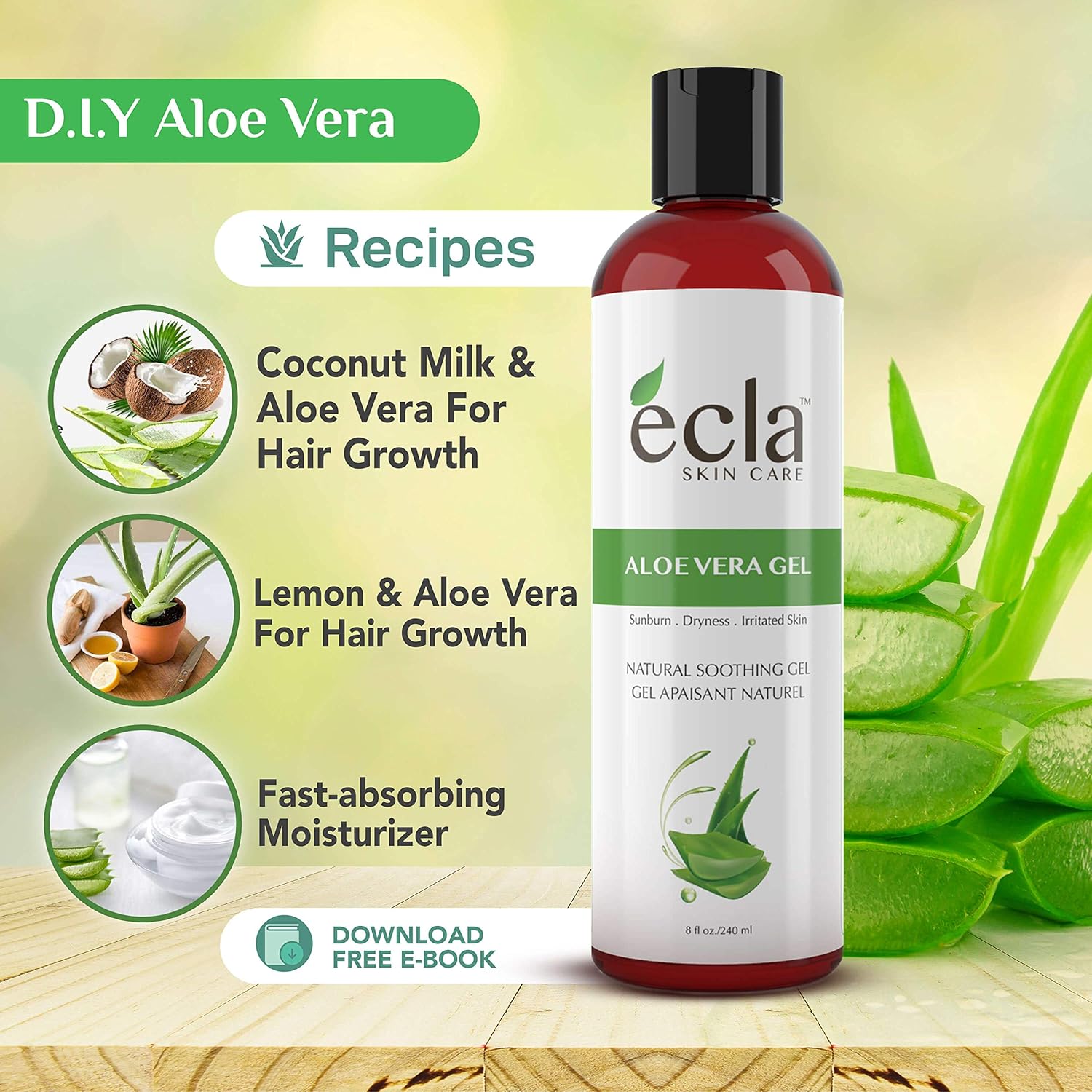 Gel de aloe vera para cara, cuerpo y cabello, hecho con
