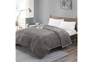 DEGREES OF COMFORT King Heated Blanket with Dual Control, UL-Certified Electric Heating, Oversized Bed Size Heater Comforter, Soft Fleece, Auto Shut Off, Machine Washable, Grey, 104x﻿90