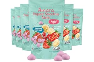 Amara Smoothie Melts - Mixed Red Berries - Baby Snacks Made With Fruits and Vegetables - Healthy Toddler Snacks For Your Kids Lunch Box - Organic Plant Based Yogurt Melts - 6 Resealable Bags