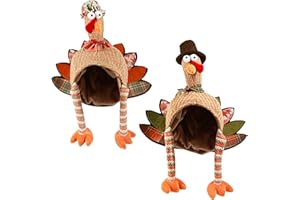Ogrmar 2 Pcs Plush Turkey Hat, Funny Turkey Headwear for Thanksgiving Night Event, Dress-up Party, Thanksgiving Decor