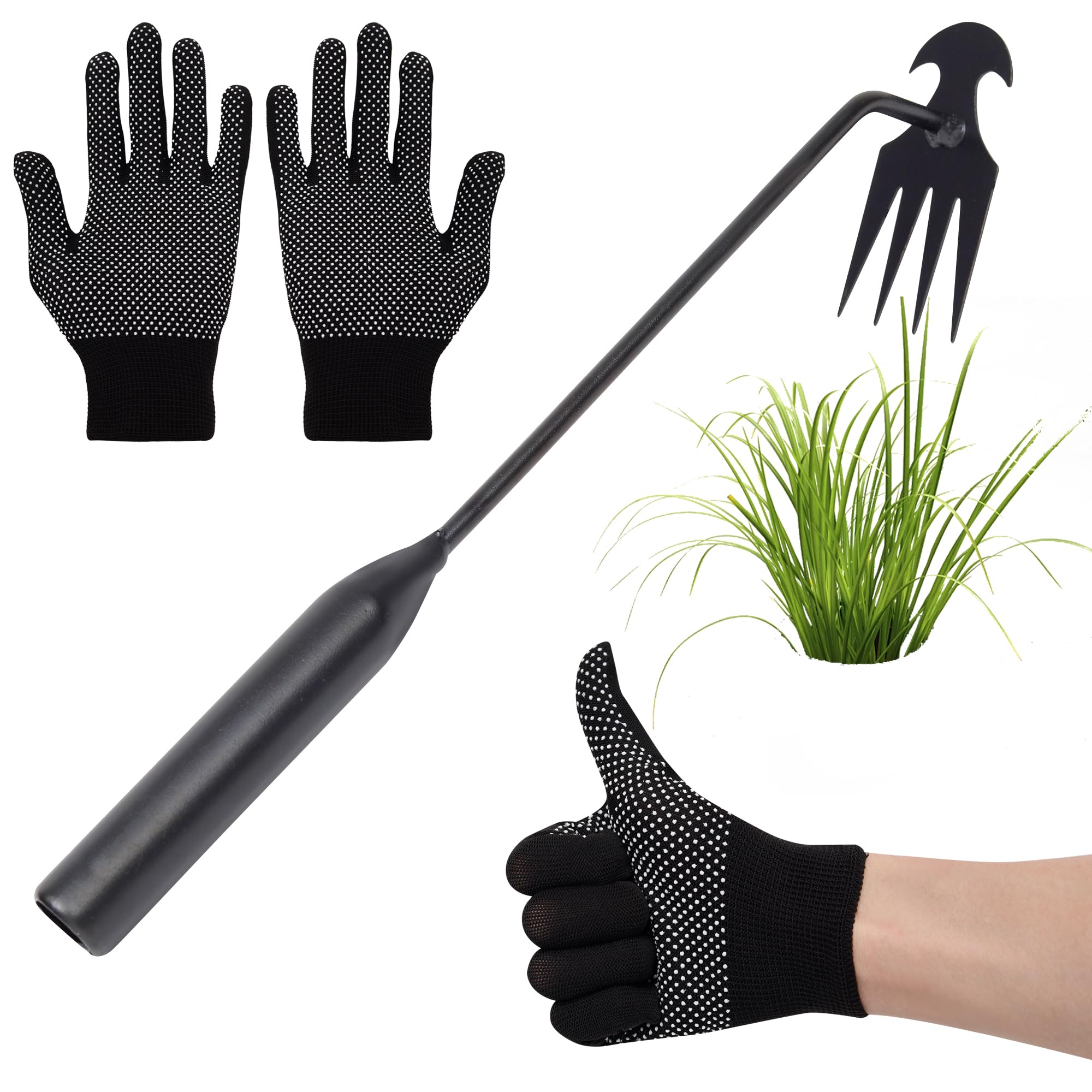GOKEYKI 草取り道具 雑草取り器具 30CM 40CM 草刈りレーキ 草刈り道具 雑草抜き 草抜き 道具 作業用手袋付き 庭/芝生/農場/植栽/除草/園芸用ツール (40cm) の商品画像