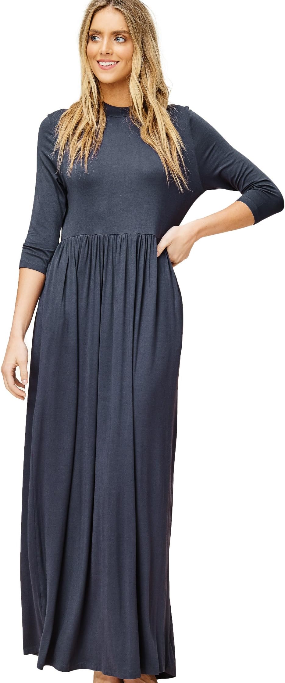 Annabelle Women's 3/4 Sleeve Long Maxi Dresses with Side Pockets