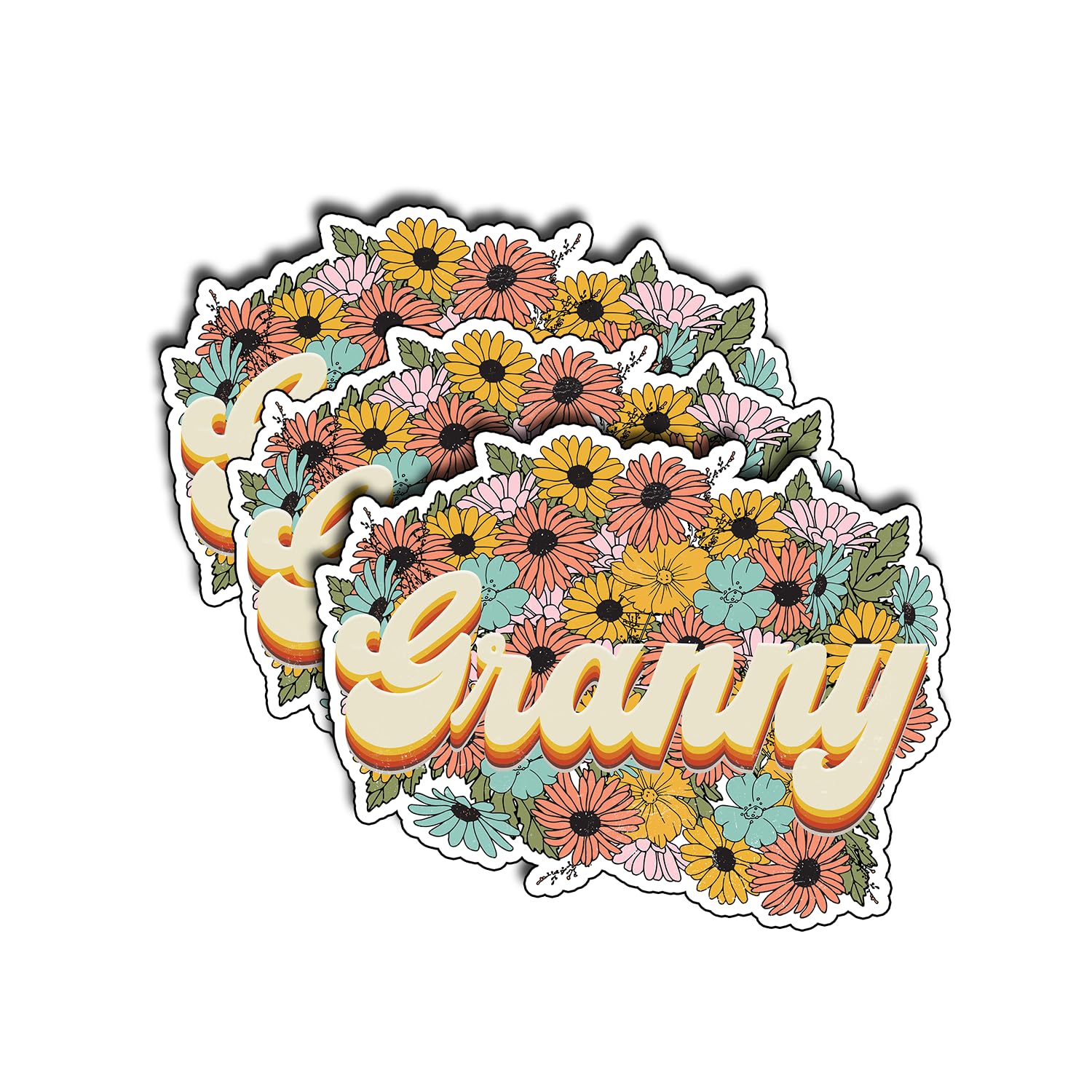 Photo 1 of (3Pcs) Granny Floral Sticker Funny Family Mother Day, Pretty Mom Mama Decal, Celebrate Your Mom Gigi Love, Gifts for Grandma Decoration Book Laptop Phone Waterproof Vinyl Water Bottle Gifts 3x2.6 Inch