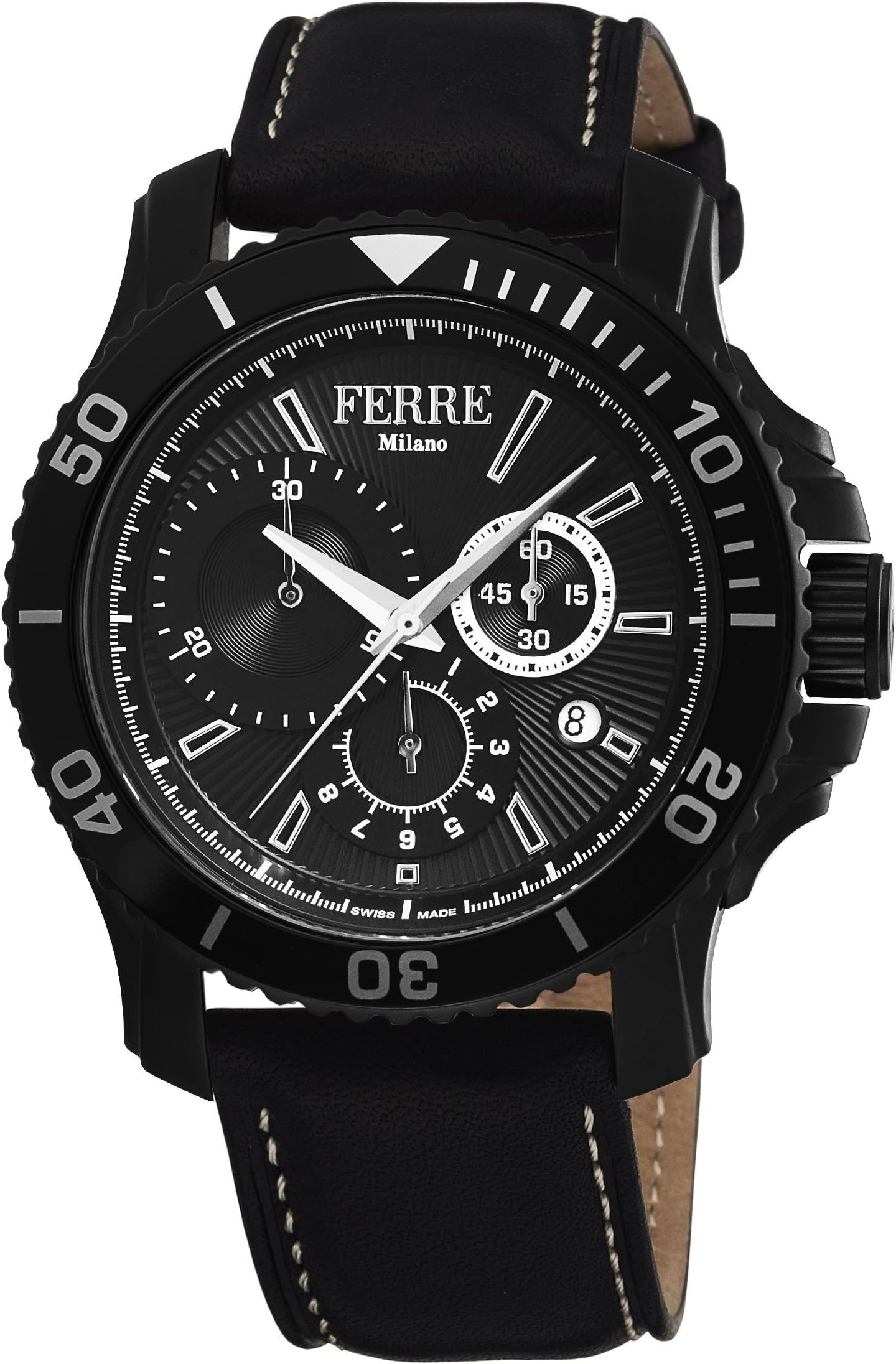 Ferre Milano Men's FM1G070L0121 Black Dial with Black Leather Calfskin Band Watch.