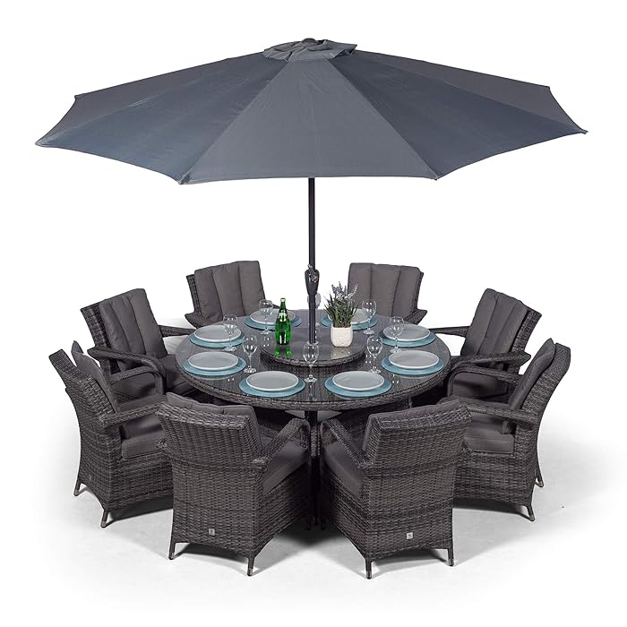 Buy Arizona Rattan Dining Set Large Round 8 Seater Grey Rattan Dining Set Outdoor Poly