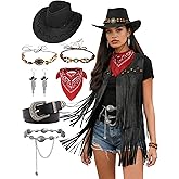 INFLATJOY Cowgirl Costume for Women Retro Fringe Vest Cowboy Outfits Hat Earrings Waist Chain Western Costume
