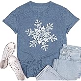 Laibao Christmas Shirts for Women Cute Snowflake Snow Graphic Xmas Tees Merry Christmas Tops Winter