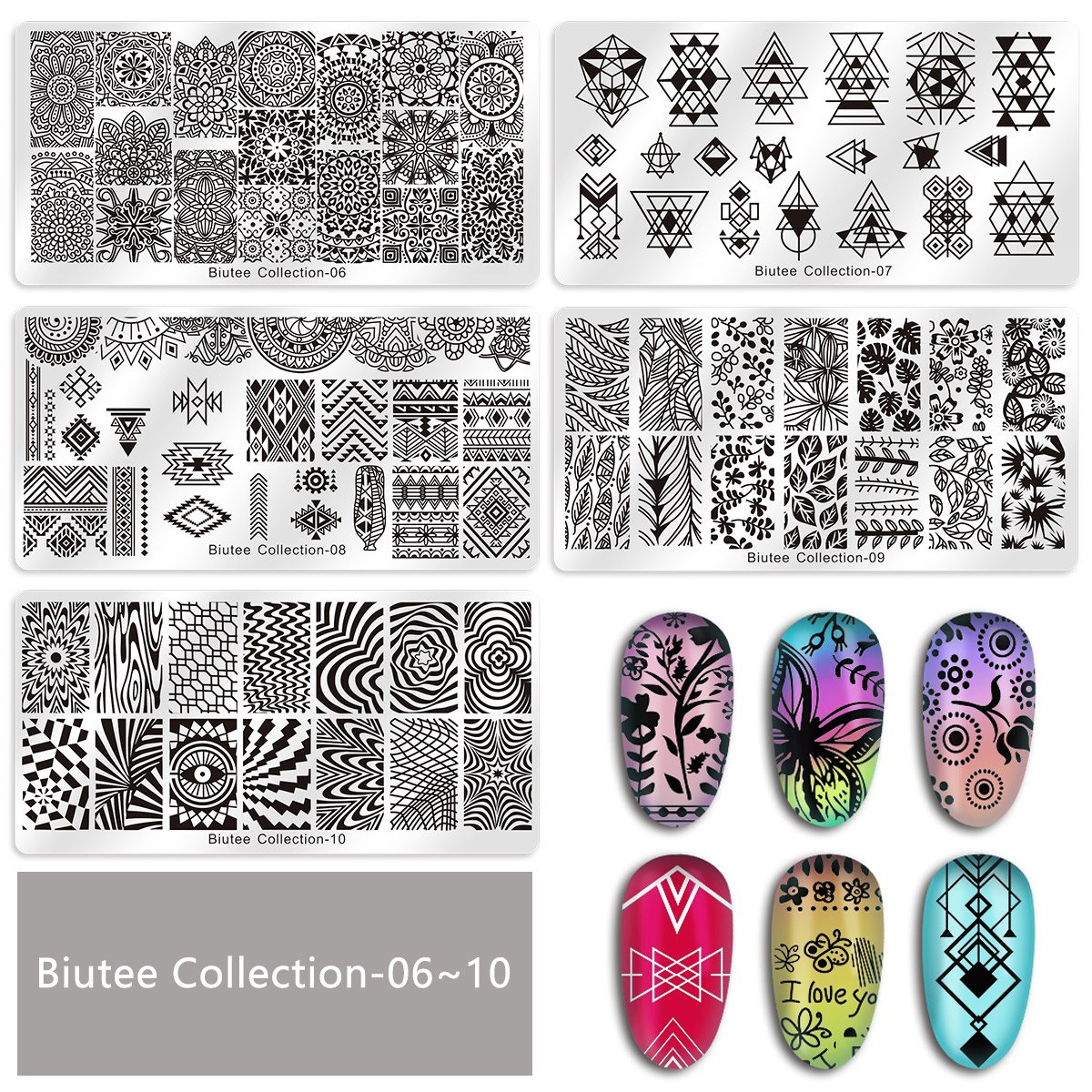 Biutee 19pcs Nail Stamp Plates set 15 plate 1Stamper 2Scraper 1storage bag Nails Art Stamping Plate Scraper Stamper Set Leaves Flowers Animal Nail plate Template Image Plate : Beauty